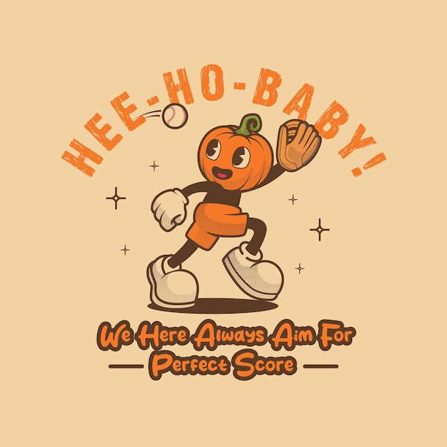 Pumpkin Baseball Mascot Retro and Vintage