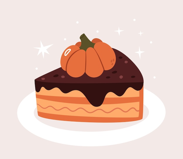 Pumpkin cake with chocolate on a white plate.Halloween food.