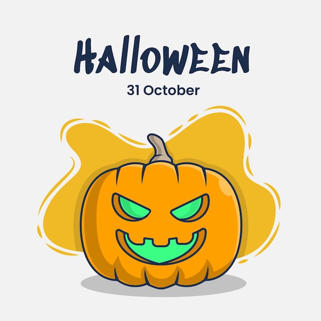 Pumpkin character with halloween greetings icon illustration