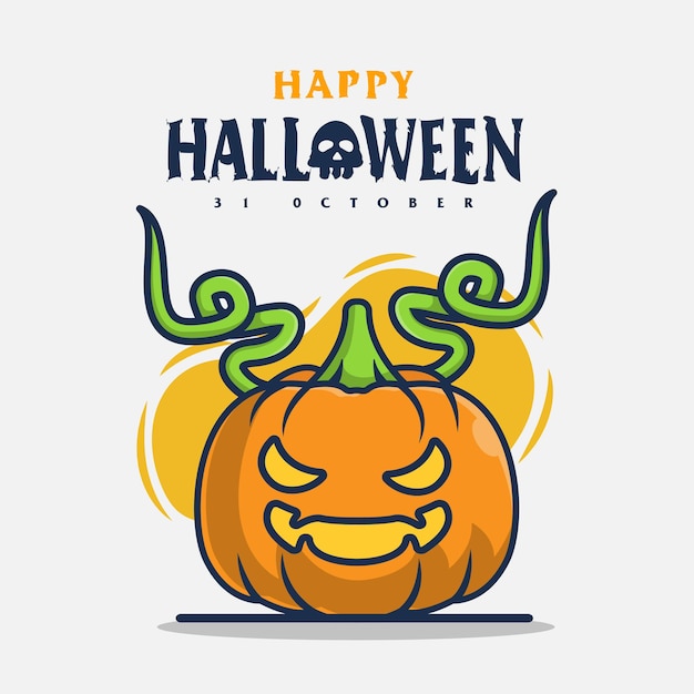 Pumpkin character with halloween greetings icon illustration