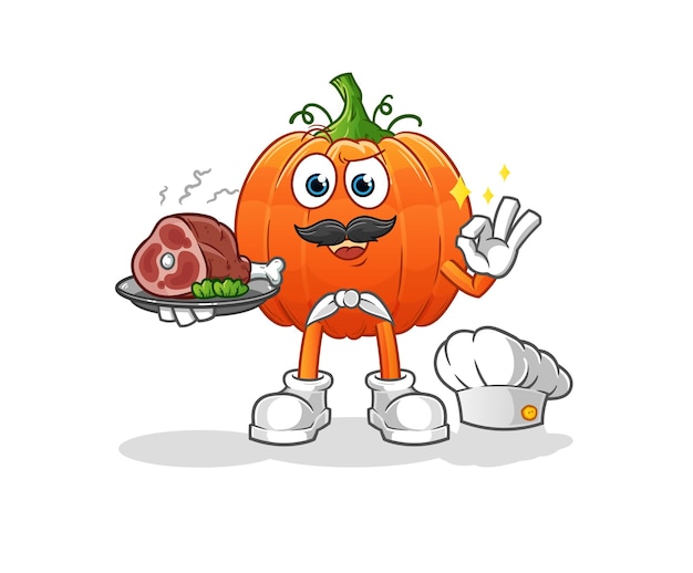 Pumpkin chef with meat mascot. cartoon vector