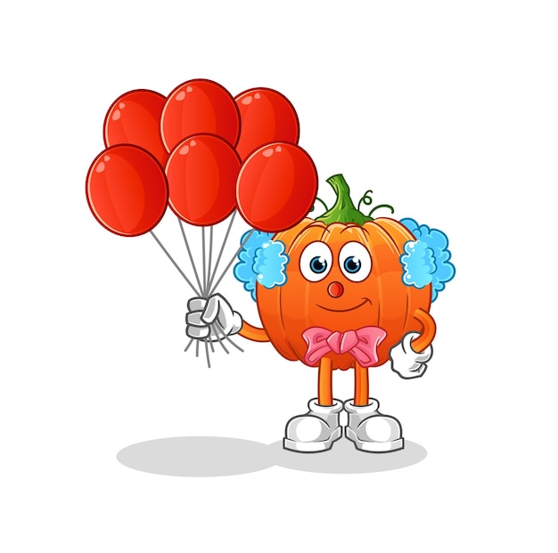 Pumpkin clown with balloons vector. cartoon character