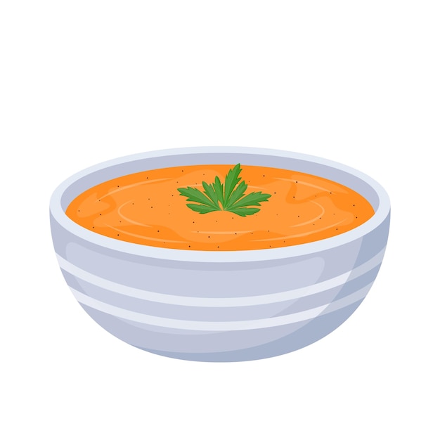 Pumpkin cream soup in bowl vector Illustration