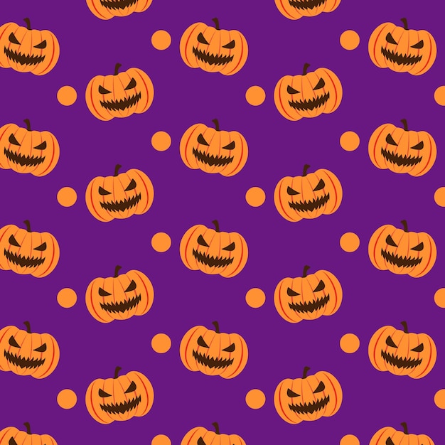 Pumpkin Creepy Smile Seamless Pattern Halloween October Vector Illustration