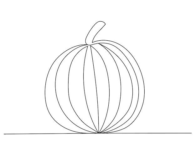 Pumpkin drawing one continuous line vector