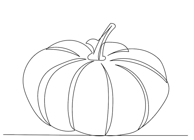 Pumpkin drawing one continuous line vector