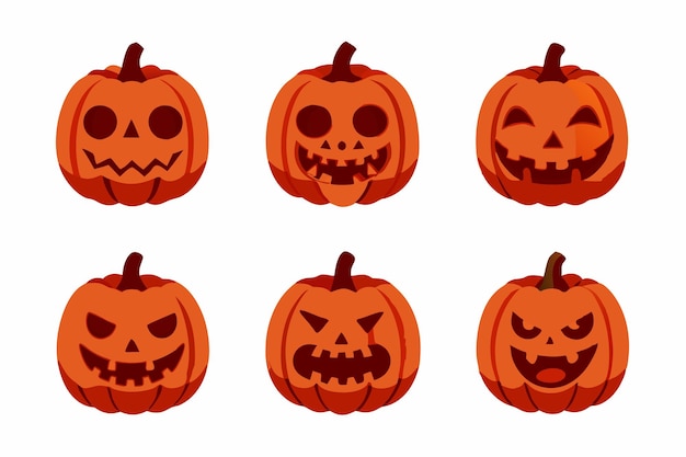 pumpkin faces halloween jackolantern characters vector illustration