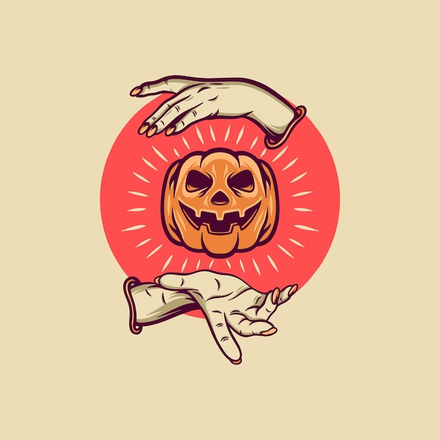 Pumpkin And Hands Retro Illustration