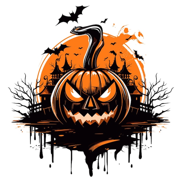 Pumpkin Happy halloween Scary print for design Vector illustration