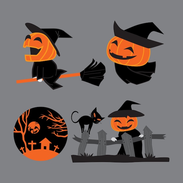 Pumpkin head witches on Halloween