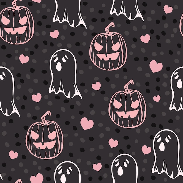 Pumpkin Jack and ghosts Halloween Seamless pattern vector illustration