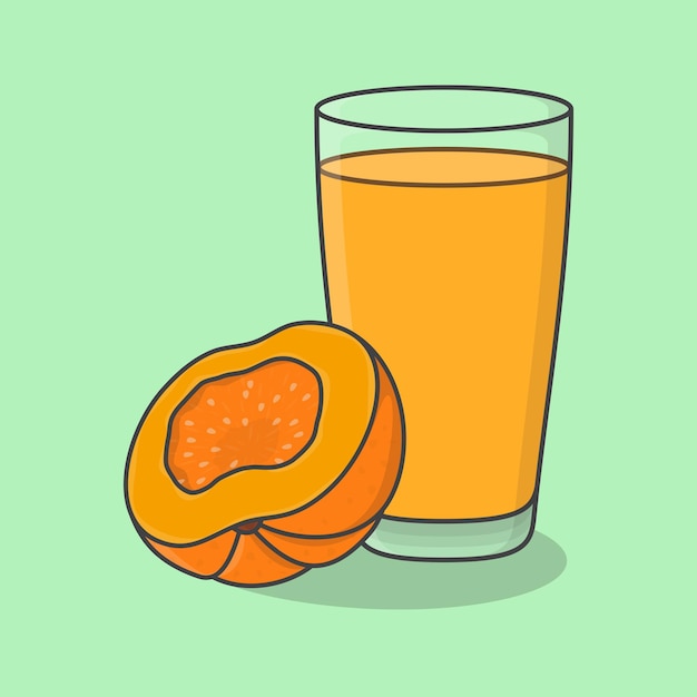 Pumpkin Juice With Fruit In Glass Cartoon Vector Illustration Fresh Pumpkin Juice Flat Icon Outline