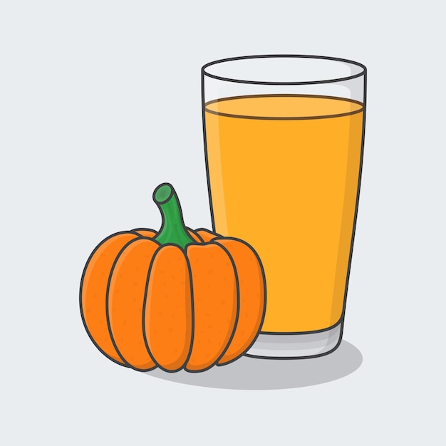 Pumpkin Juice With Fruit In Glass Cartoon Vector Illustration Pumpkin Juice Flat Icon Outline