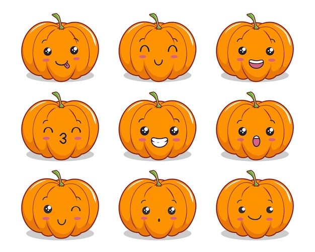 pumpkin kawaii illustrations cartoon set