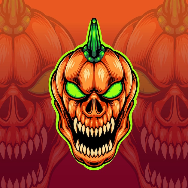 Pumpkin Monster Head Illustration Premium