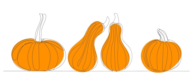 Pumpkin orange drawing one continuous line vector