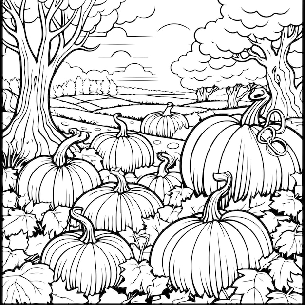 Vector pumpkin patch coloring page