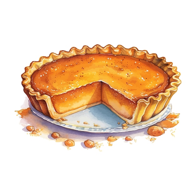 Pumpkin Pie Isolated Hand Drawn Painting Illustration