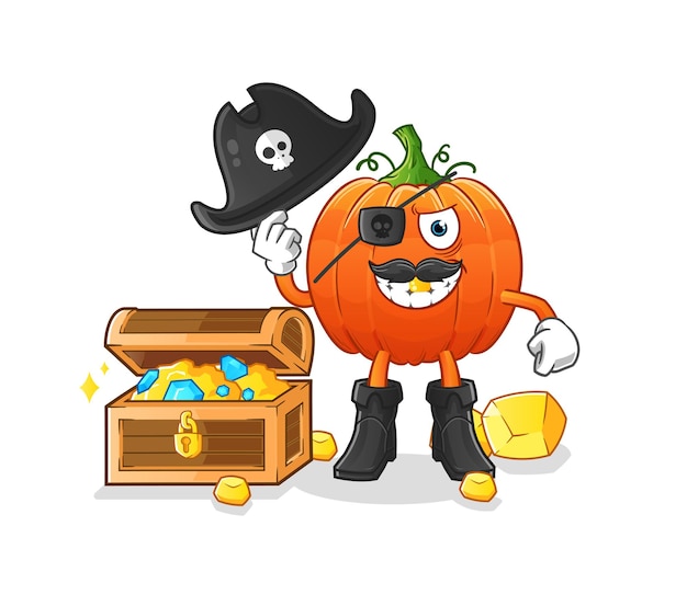 Pumpkin pirate with treasure mascot cartoon vector