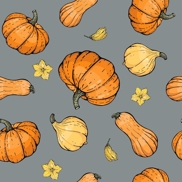 Pumpkin seamless background, hand drawing.