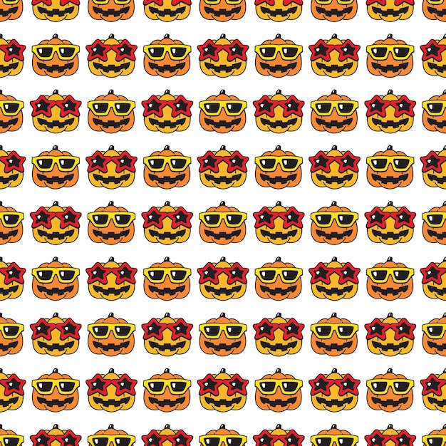 Vector pumpkin seamless pattern halloween star sunglasses fancy