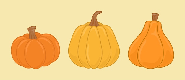 Pumpkin simple solid color icons vector set Set of three icons