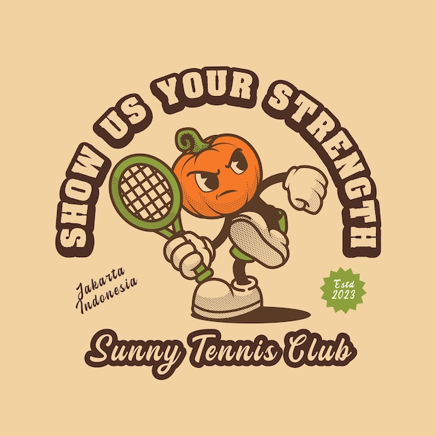 Pumpkin Tennis Mascot Retro and Vintage