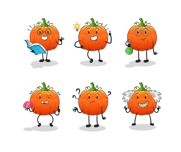 Vector pumpkin thinking group character cartoon mascot vector