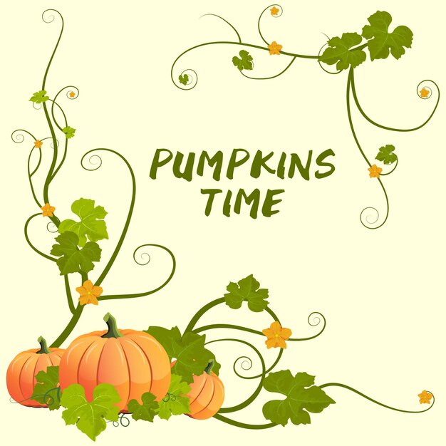 Pumpkin time vector. Pumpkin with vine border vector illustration