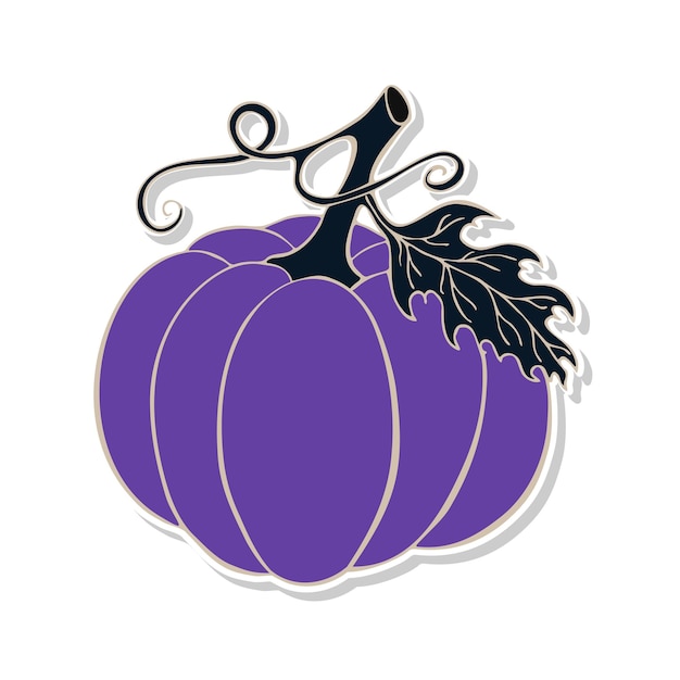 Pumpkin violet sticker. Isolated. Doodle hand drawn.