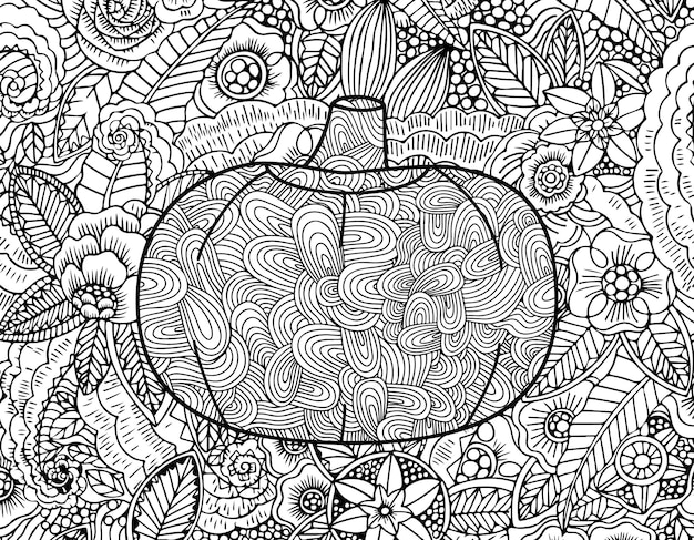 Vector pumpkin with mandala style coloring page