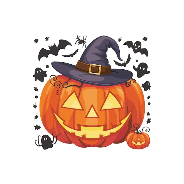 a pumpkin with a witch hat on it that says witch