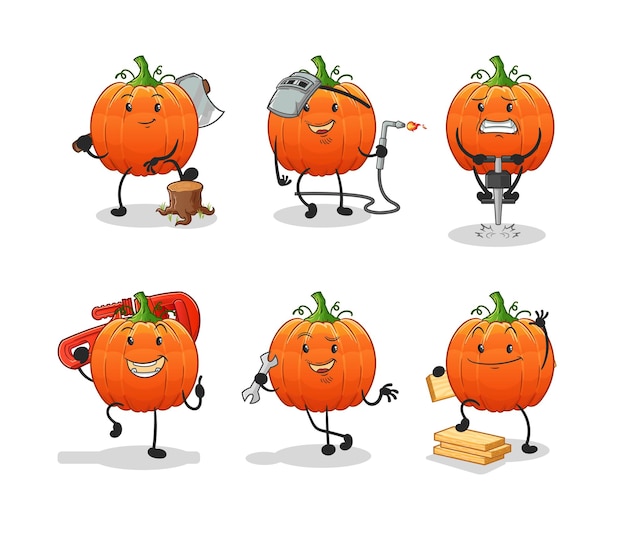 Pumpkin worker set character cartoon mascot vector