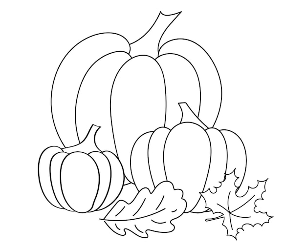 Vector pumpkins and autumn leaves coloring page is a fun activity for children