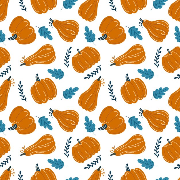 Pumpkins Autumn print Hand drawing Simple pattern Vector illustration