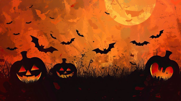 Vector pumpkins and bats halloween background happy halloween