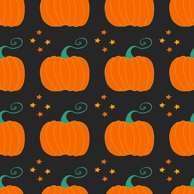 Pumpkins on black background. Seamless pattern. Harvest concept. 