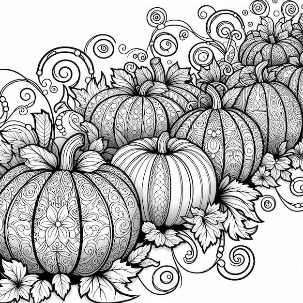 pumpkins connected by swirling floral vines