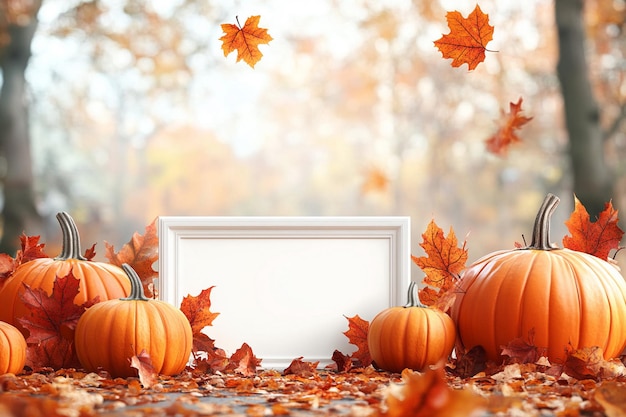 Vector pumpkins in front of a white door with a white frame and a white frame