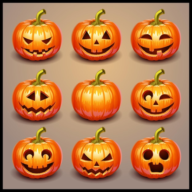 pumpkins for Halloween icon set