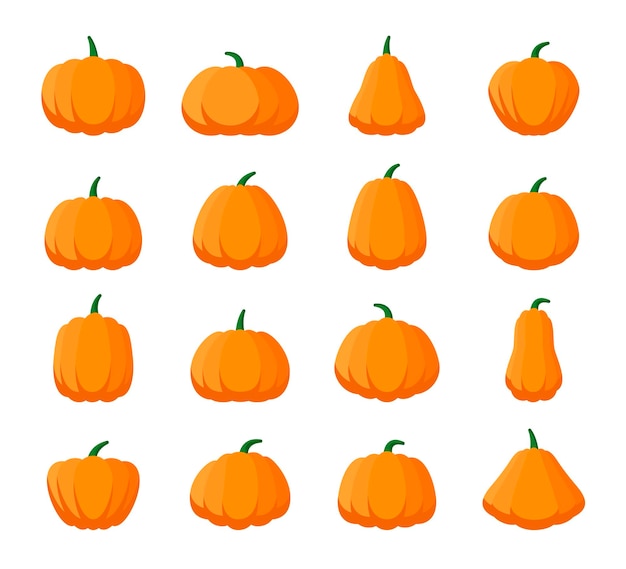 Pumpkins for Halloween or Thanksgiving vector illustrations set