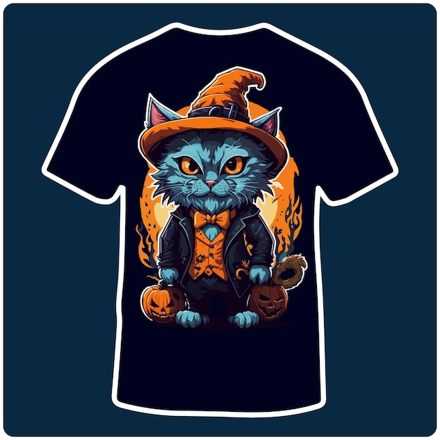 Pumpkins head with cute cat witch Halloween illustration T Shirt Design