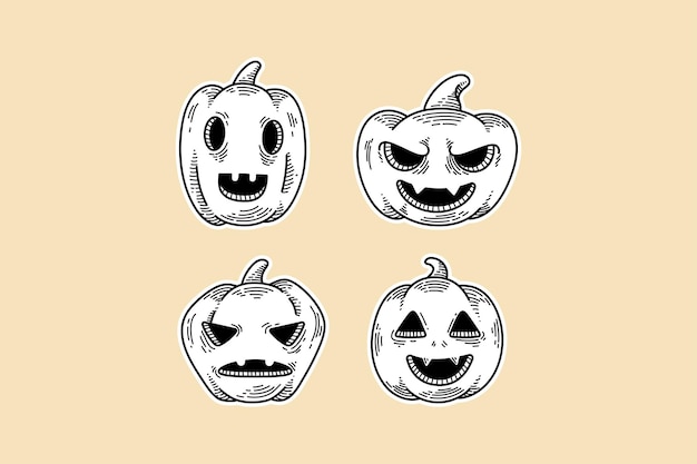 pumpkins shape halloween doodle style concept illustration set premium collection