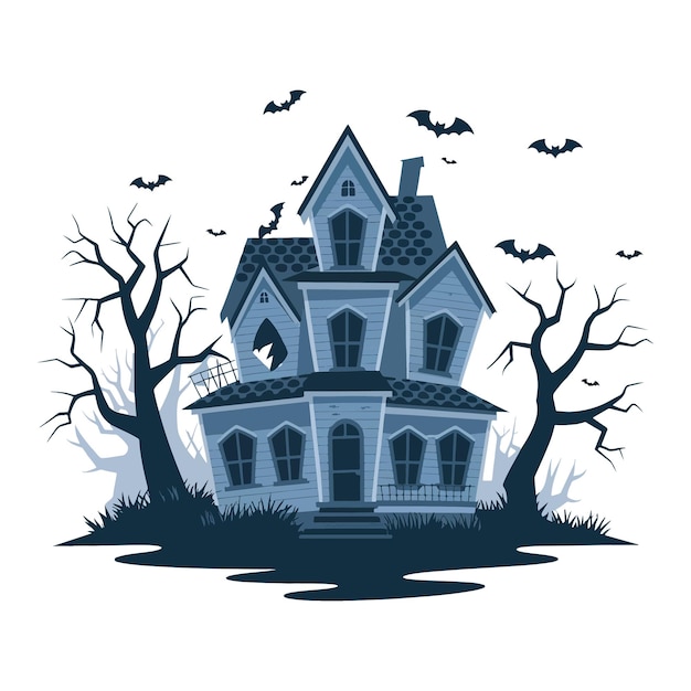 Vector pumpkins witches haunted houses and ghosts spooky cute vintage halloween vector illustration