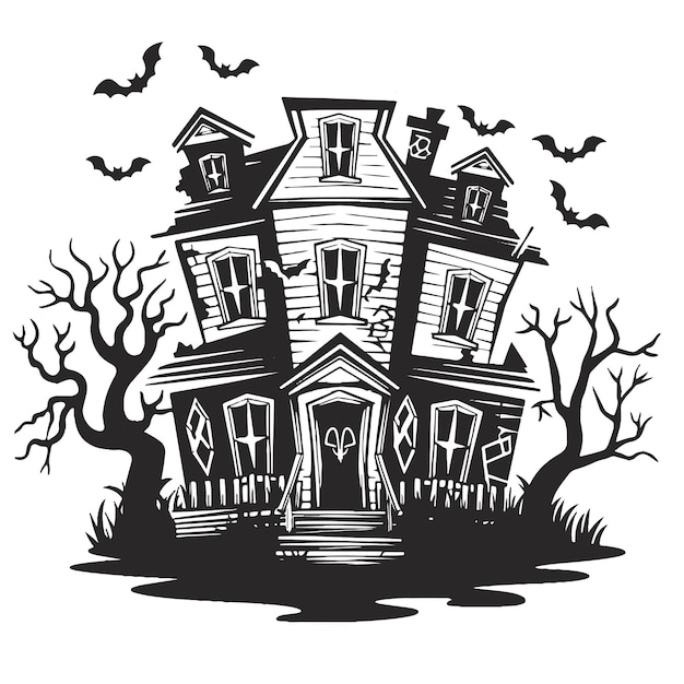 Vector pumpkins witches haunted houses and ghosts spooky cute vintage halloween vector illustration