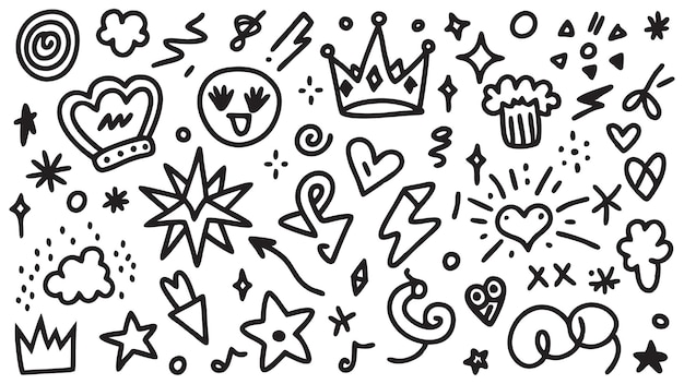 Vector punk girly doodles charcoal scribbles amp shapes collection