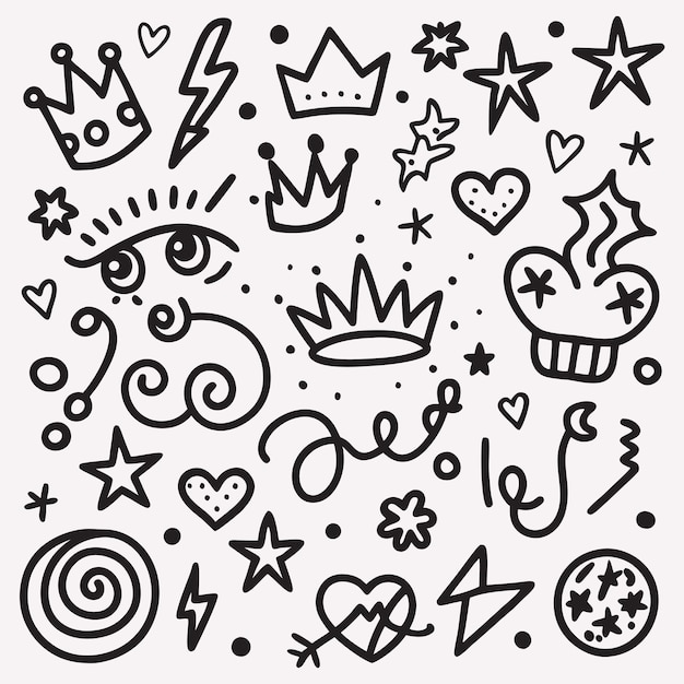 Vector punk girly doodles charcoal scribbles amp shapes collection