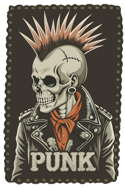 Vector punk skull with mohawk illustration