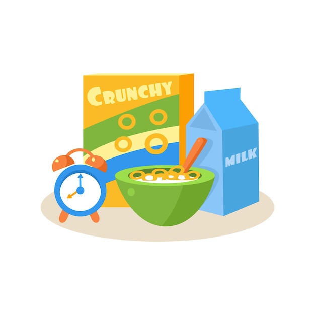 Pupil Breakfast. Education Flat Design Vector Illustration