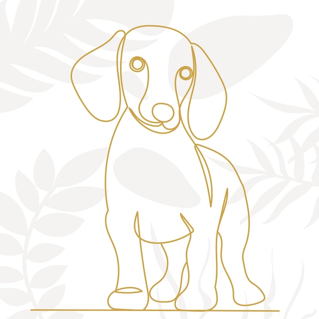 Puppy drawing in one continuous line on an abstract background